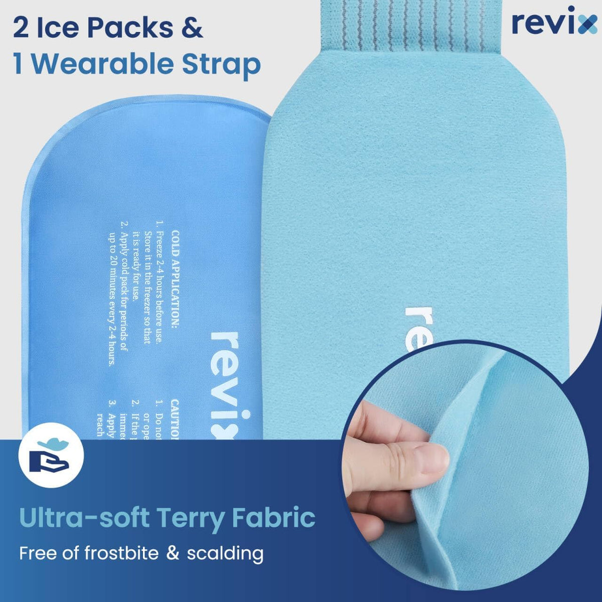 REVIX Ice Pack for Injuries Reusable, 2-Pack Hot & Cold Gel Wrap with Strap