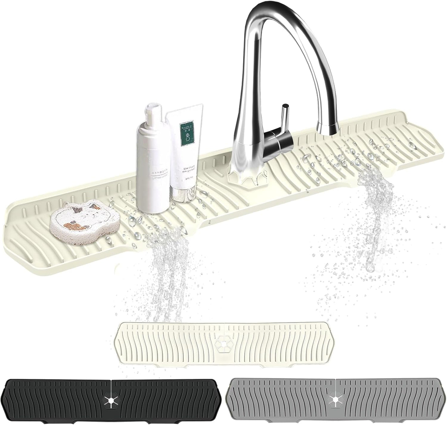 Kitchen Sink Splash Guard Gen2-30" x 6'' Silicone Sink Mat Splash Guard fit for Countertop, Bathroom,Farmhouse,RV by EBIGIC (Grey)