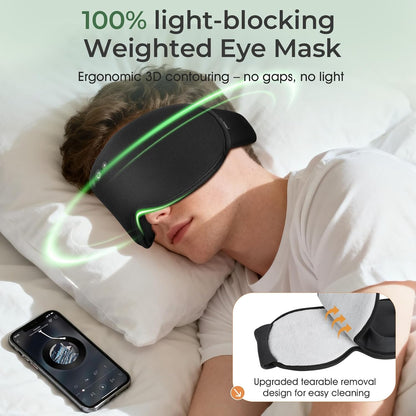 2 in 1 Smart Bluetooth Bamboo Cotton Sleep Mask Headphones, 3D Weighted Compress Eye Mask 100% Blackout Sleep Mask Zero Eye Pressure