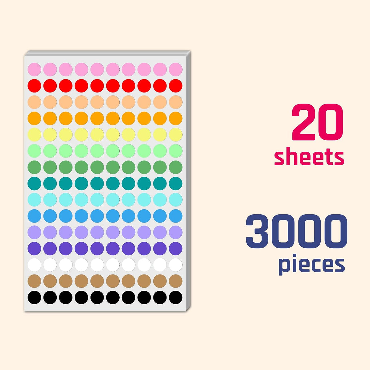 3000 Pack, 0.4" - Small Colored Dot Stickers Round Labels, 15 Colors
