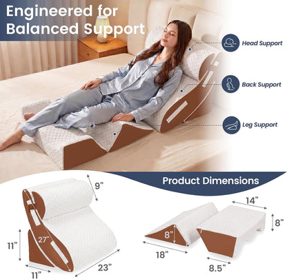5PCS Wedge Pillow Set for After Surgery, Adjustable Orthopedic Foam Bed Wedge Pillow for Acid Reflux, GERD & Heartburn Relief, Back & Leg Elevation Support for Sleeping & Sitting Up, White Grey