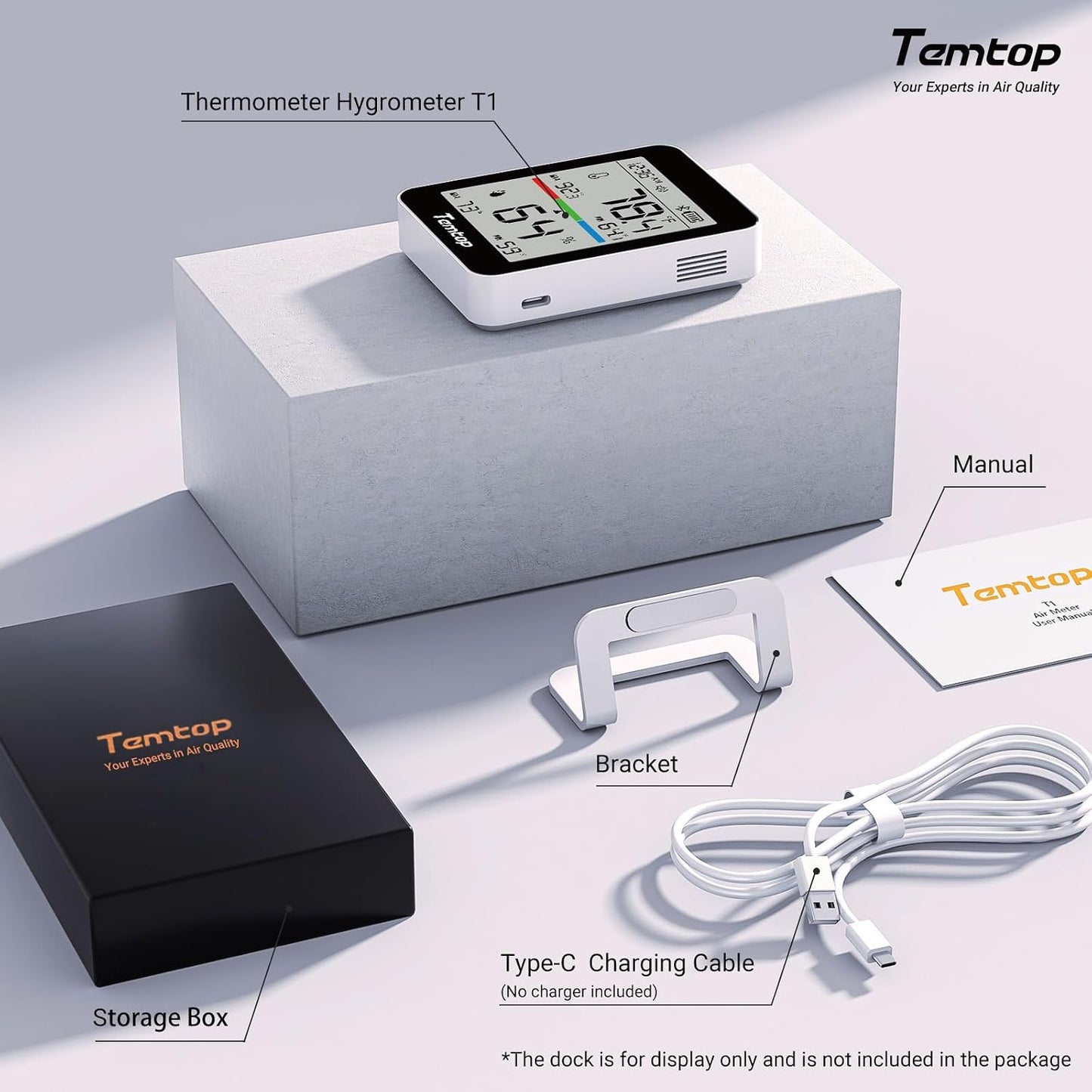 Temtop T1 Bluetooth Indoor Thermometer Hygrometer for Room Temperature | Humidity Notification Alerts, Data Export, Digital Gauge for Home, Office, Greenhouse, Garage, Nursery, Gift