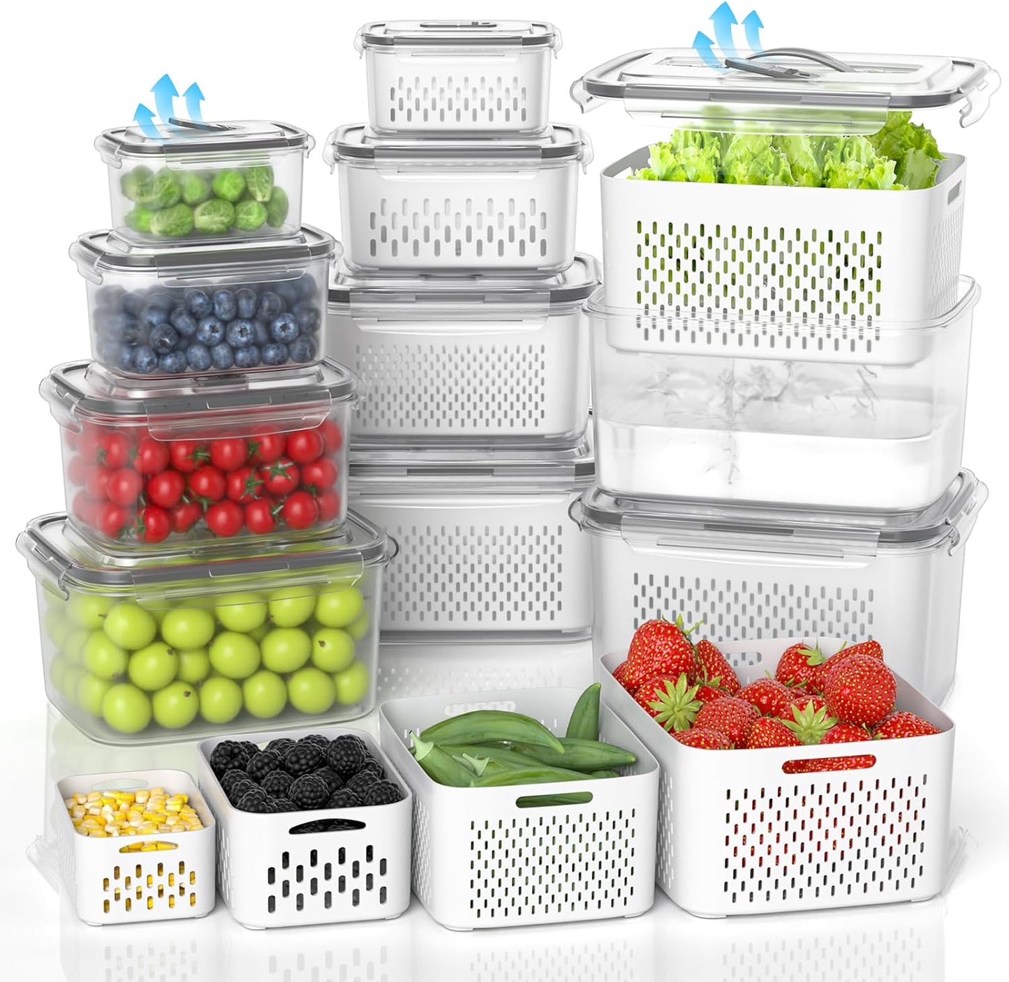 damynuo 10Pack Fruit Storage Containers for Fridge - Berry Containers with Vent and Handle Lids, Fruit Containers for Fridge with Colander, lettuce keeper for Refrigerator Organizers and Storage