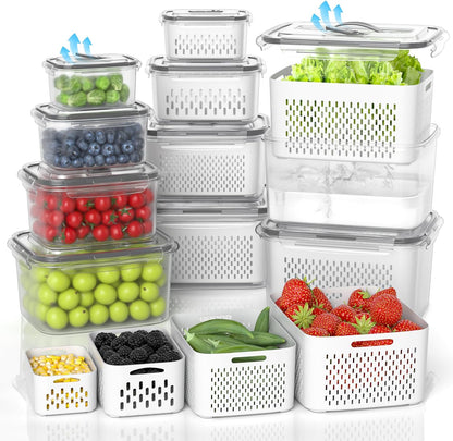 damynuo 10Pack Fruit Storage Containers for Fridge - Berry Containers with Vent and Handle Lids, Fruit Containers for Fridge with Colander, lettuce keeper for Refrigerator Organizers and Storage