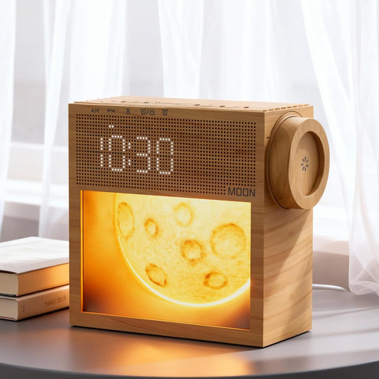Sound Machine Alarm Clock with Sunrise Wake-Up Light, Plug-in Digital Clock | White Noise Machine with 20 Soothing Sounds for Sleeping, Dual Alarms, Snooze, Timer, Dimm Gentle Moon Night Lamp for Bedroom