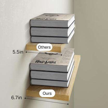 BAYKA Rustic Brown Floating Shelves 22.5in, Set of 2, Wall Mount Wood Shelf | Easy Install, 22lbs Max Load, Hidden Bracket, for Bathroom Bedroom Living Room or Kitchen, Hanging Shelf Book Decor Storage