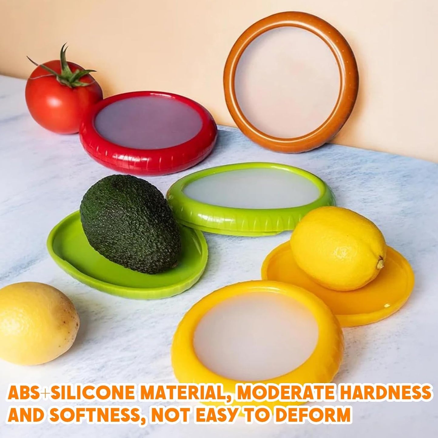 4 PCS Silicone Fruit and Vegetable Containers for Fridge, Reusable Fruit Storage Box, Silicone Food Storage Containers Set - (Green, Red, Yellow, Brown), Airtight Storage Box with Lid
