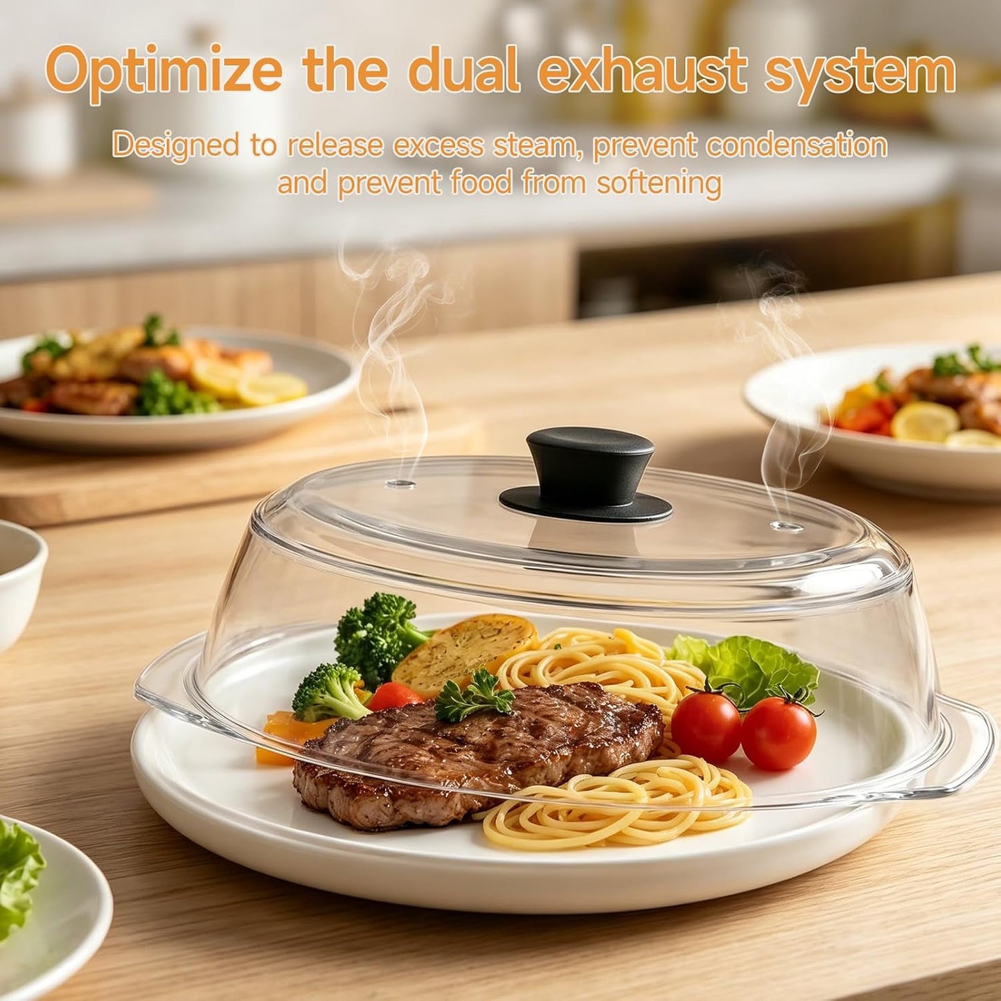 10" Tall Glass Microwave Splatter Cover with Silicone Handle, Borosilicate Glass Microwave Cover for Food, 2 Steam Vents, Dishwasher Safe & BPA-Free