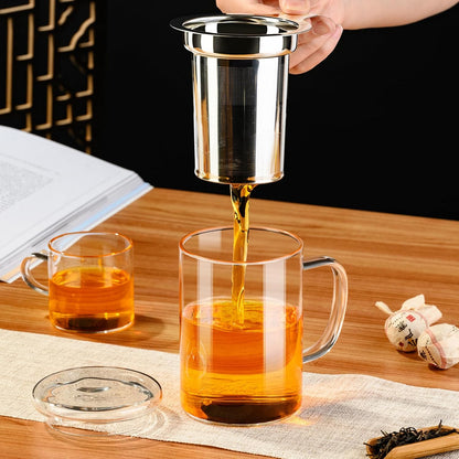 PARACITY Tea Mug with Infuser and Lid, 15 oz Clear Borosilicate Tea Cup | 304 stainless steel strainer handles loose leaf or bagged blends; clear body works with hot or iced drinks and rinses easily
