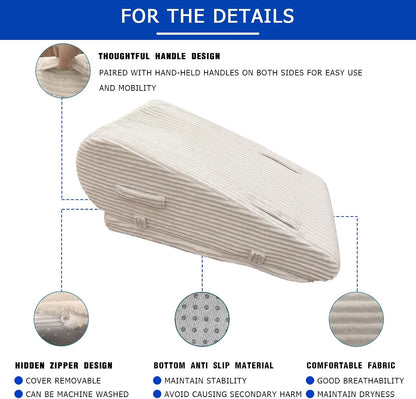 Adjustable Height Leg Elevation Pillow for After Surgery | Leg Wedge Pillow with High-density Foam & Beige Corduroy Cover, Single Knee Elevation Pillow for Swelling Relief & Sleep