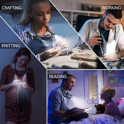 LUXJET Neck Reading Light & Book Light for Reading in Bed - Hands Free, 3 Colors & 6 Brightness Levels, 360° Flexible Arms, 80-Hour Rechargeable - Reading, Knitting, Camping, Repairing
