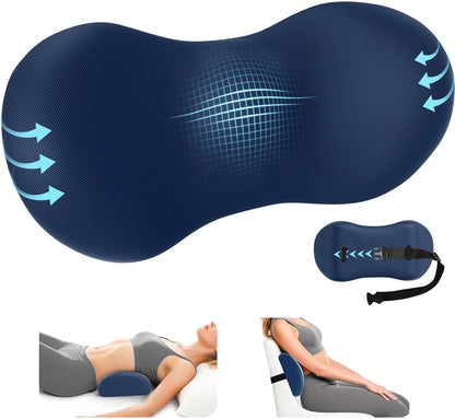 SweetSlubr Lumbar Support Pillow for Office Chair, Back Support, Black | Memory Foam with Breathable Cover. Adjustable Strap Fits Office, Gaming & Car Chairs for Everyday Comfort.