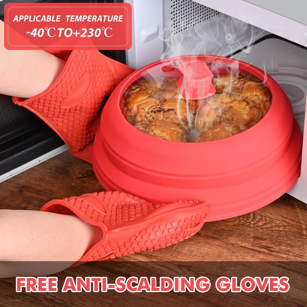 Microwave Splatter Cover Glass Splatter Guard Lid with Collapsible Silicone for Food Pot Cover Plate Cover 10.8 inch Black