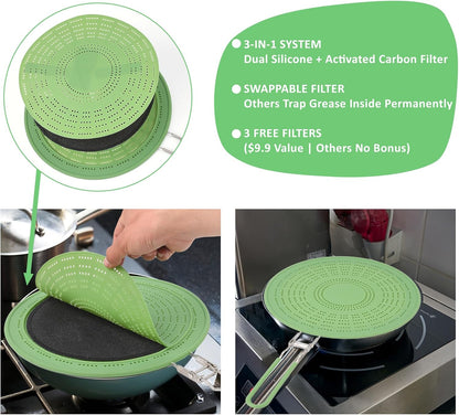 Silicone Splatter Screen for Frying Pan 13 Inch - Grease Splatter Guard with Foldable Handle, Dishwasher Safe & Never Rusts, Fits Most Pans for Stove Top & Bacon Cooking