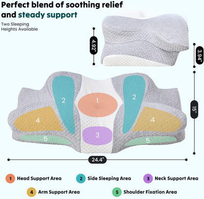 NEWBULIG Cervical Neck Pillow, Ergonomic Contour Memory Foam and Detachable Roll Pillow for Neck Pain Relief Side Back Stomach Sleepers with Cooling Breathable Cover