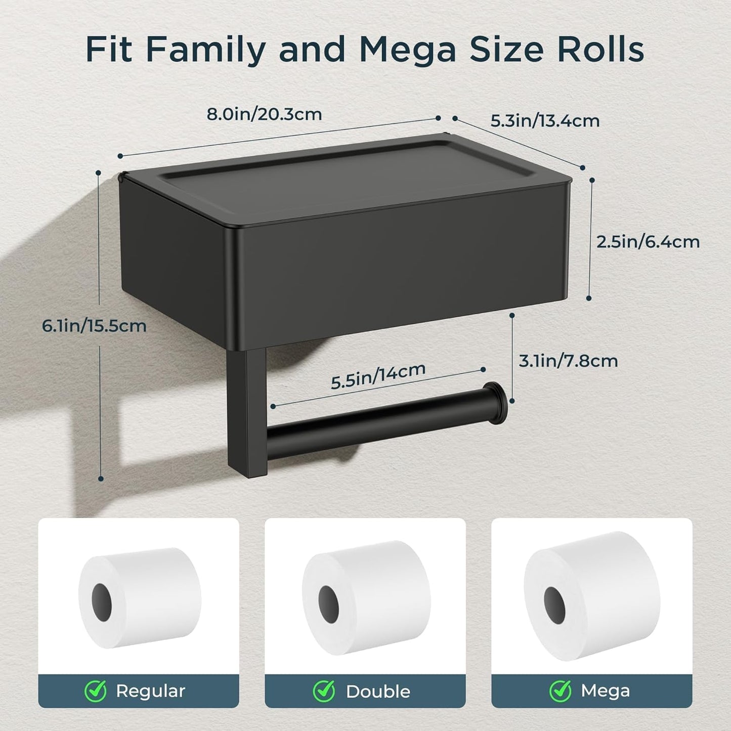 FORIOUS Toilet Paper Holder with Shelf, Wall-Mounted Modern Wipes Dispenser | Brushed Nickel | Toilet Paper Holder with Storage for Bathroom | Fits Wipes, Sanitary Napkin, Tampon | 8.0"x5.3" Large Shelf