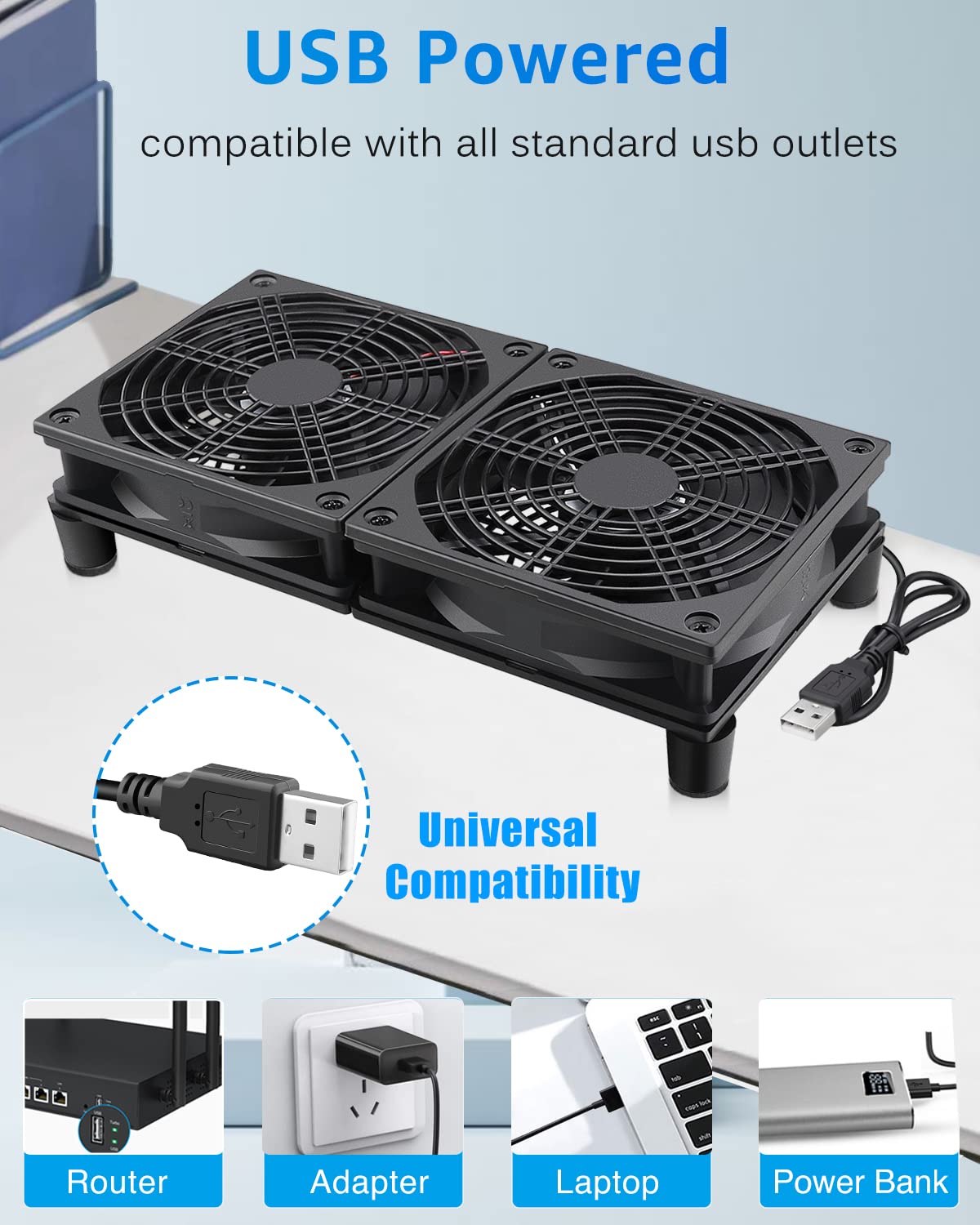 GDSTIME 240mm Router Fan Cooler with L/M/H Speed Control DC 5V USB Powered
