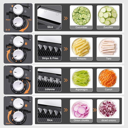ONCE FOR ALL Safe Mandoline Slicer Plus, Bigger Size, Potato Slicer, Black | 0.1-8mm Adjustable Vegetable Food Chopper, Kitchen Mandoline Slicer Stainless Steel, Detachable Blade, Dishwasher-safe, Gift
