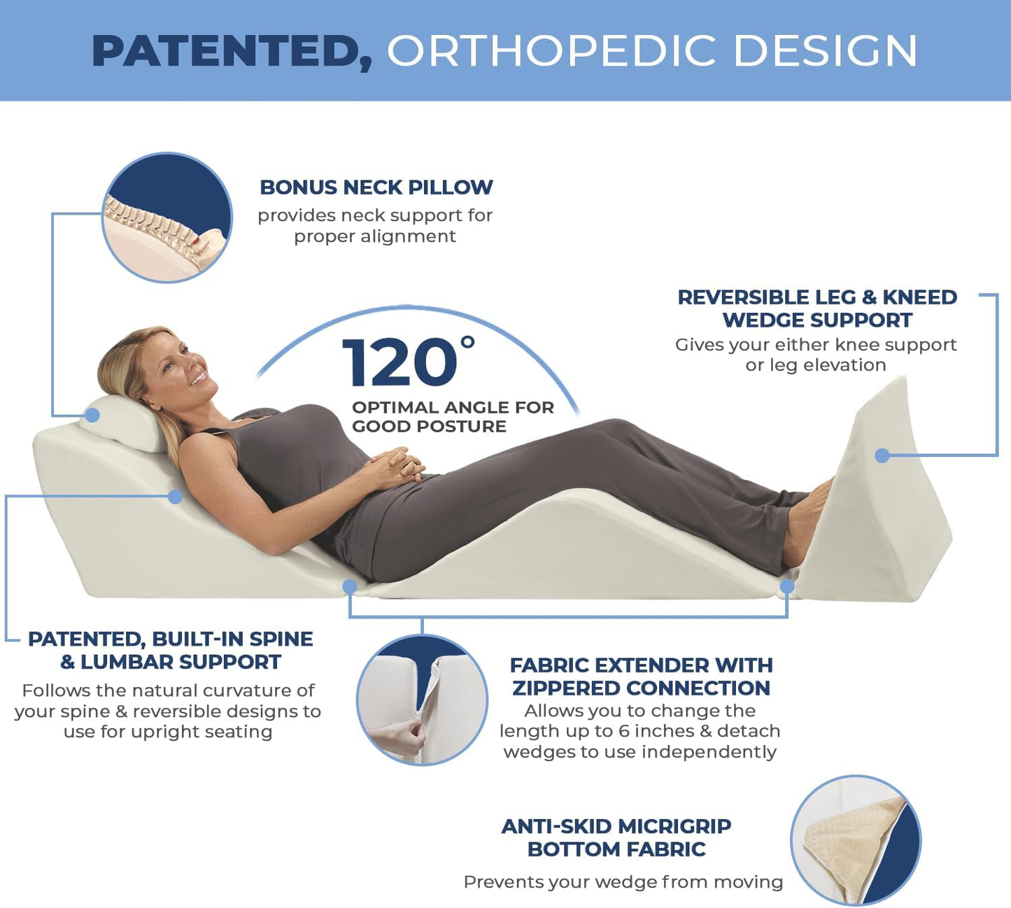 Contour BackMax - Foam Bed Wedge Sleep Support System + Neck Pillow - 4-Piece Full Body Support - Optimal Angle for Better Posture - Leg & Knee Elevation - 9-in-1 Adjustable Design - 20” Standard