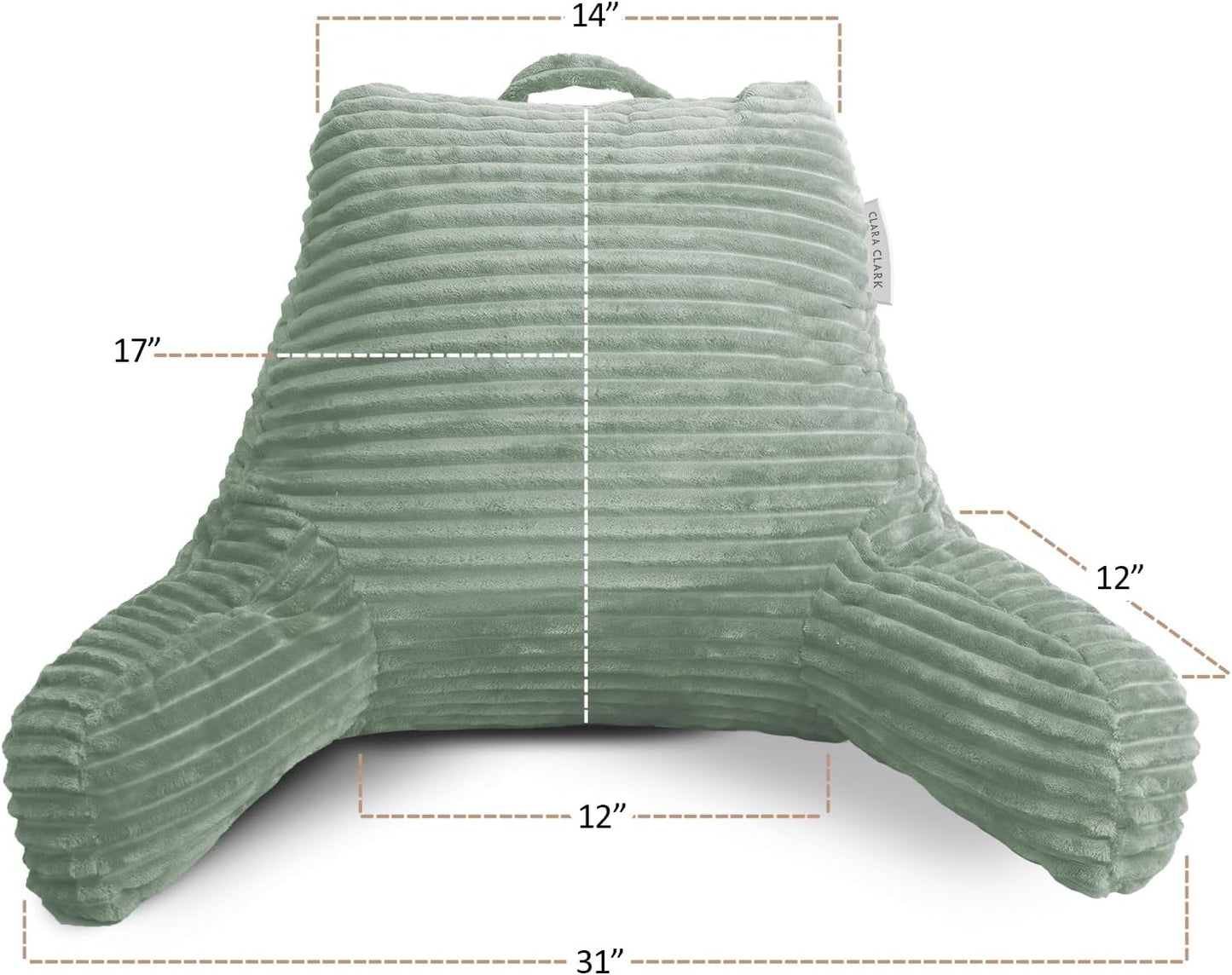 Clara Clark Reading Pillow for Bed Adult – Back Pillow for Sitting in Bed, Standard Bed Pillows for Sitting Up, Foam Chair Pillow, Sage Green Rest Pillow