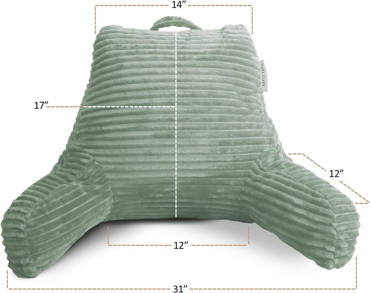 Clara Clark Reading Pillow for Bed Adult – Back Pillow for Sitting in Bed, Standard Bed Pillows for Sitting Up, Foam Chair Pillow, Sage Green Rest Pillow