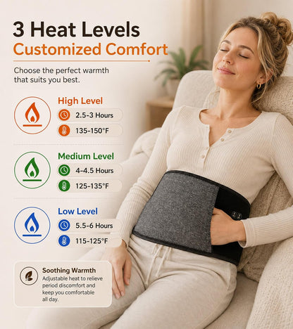 Heated Waist Belt, Cordless Lower Back Heating Pad, Black