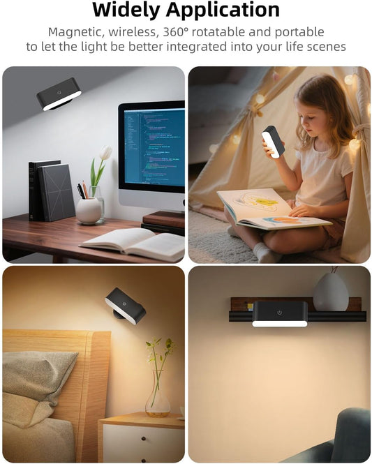 Battery Operated Wall Sconce Set of 2, Rechargeable LED Wall Mounted Light with Remote Control, Stick On Magnetic Wall Lights for Bedroom, 3 Modes Dimmable Bedside Reading Wall Lamps for Bedroom | Rechargeable Wall Lights, 3 Lighting Modes, Easy Stick-on