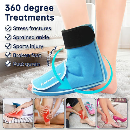 Ankle Ice Pack Wrap for Heel Foot Swelling Pain Relief, Reusable Large Hot Cold Gel Pack for Sprain, Achilles Tendonitis, Arthritis, Plantar Fasciitis, Post-Surgery, Sports Injury (Black,1pcs)