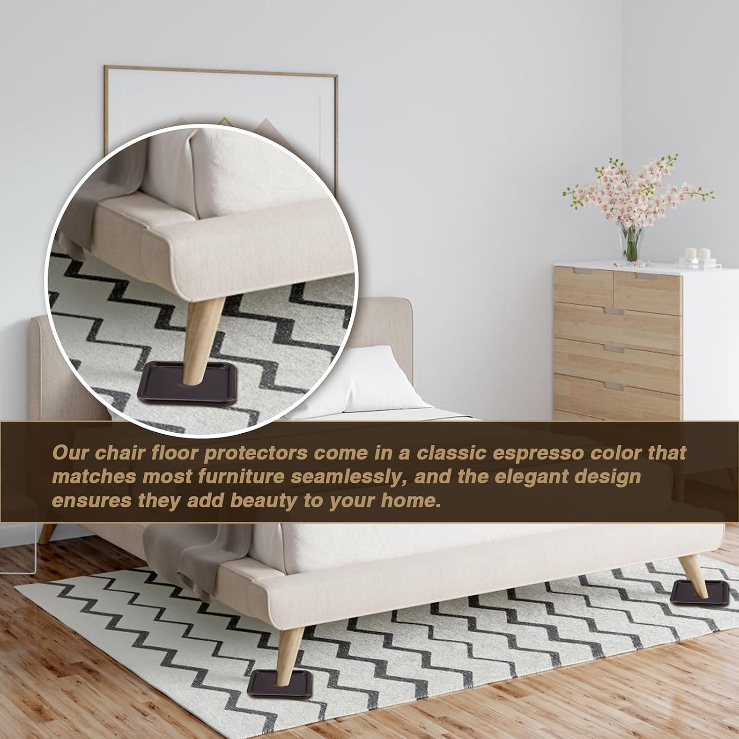 ASTIMESA 8 Pieces 3" Square Furniture Sliders, Heavy Duty Furniture Pads Cups with Carpet Base, Reusable Floor Protectors for Hardwood Vinyl Tile Couch Table Chair Bottom (Brown) (78mm, Square)