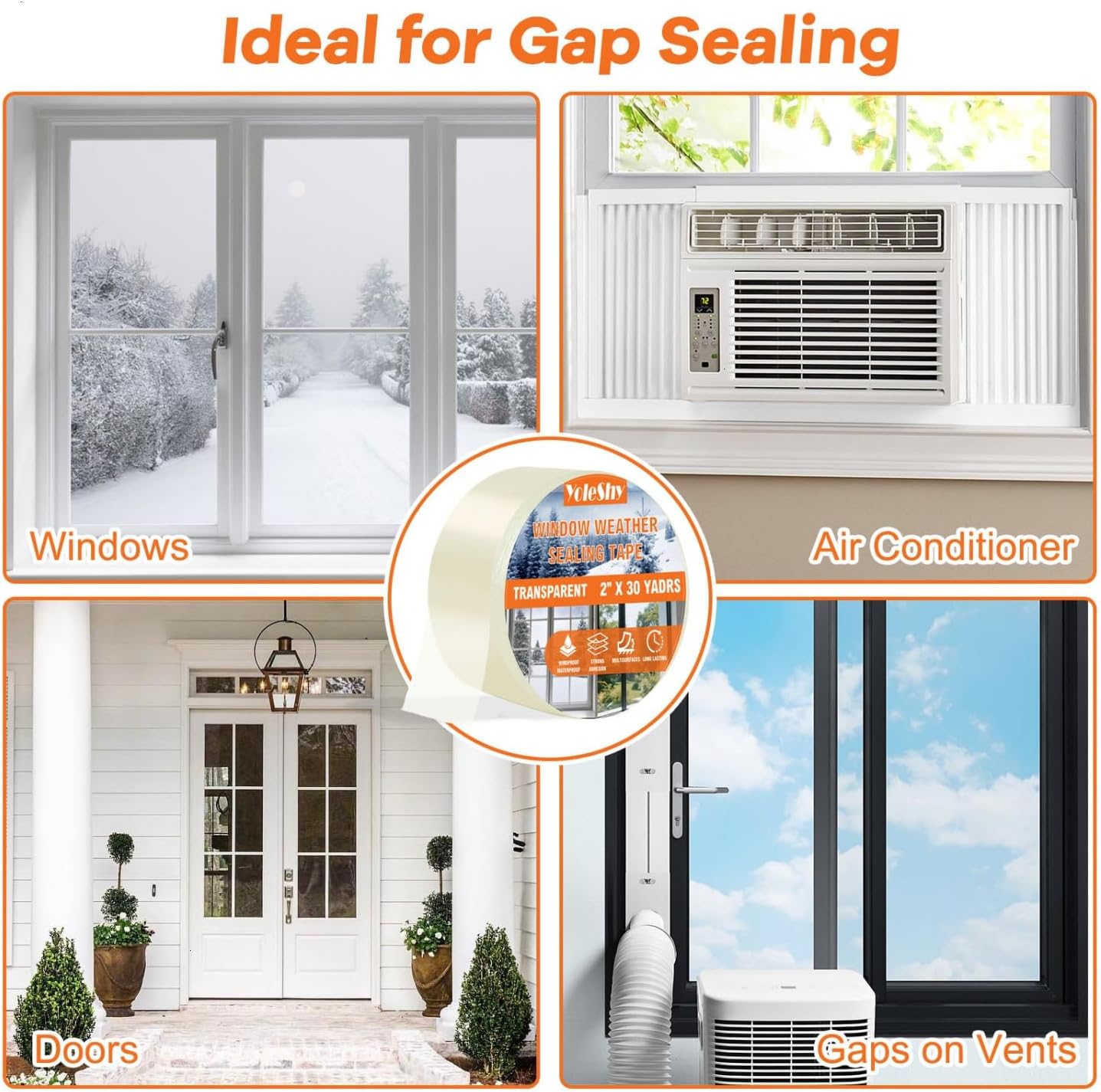 YoleShy Transparent Window Weather Sealing Tape 2 Inch x 30 Yards No Residue Heavy Duty Window Insulation Tape for Doors Winter Cold Draft Proof Gap Sealing Air Conditioner Window Seal