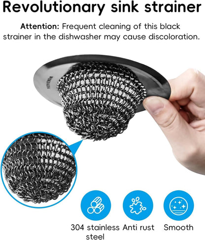 Upgraded Sink Drain Strainer, Patented Reversible Chain Mail Mesh | Anti-Slip Ring, Fast Drainage, Reversible Flip Clean, Rust-Proof, Universal 4.4-Inch, Large Capacity, Garbage Disposal Fit