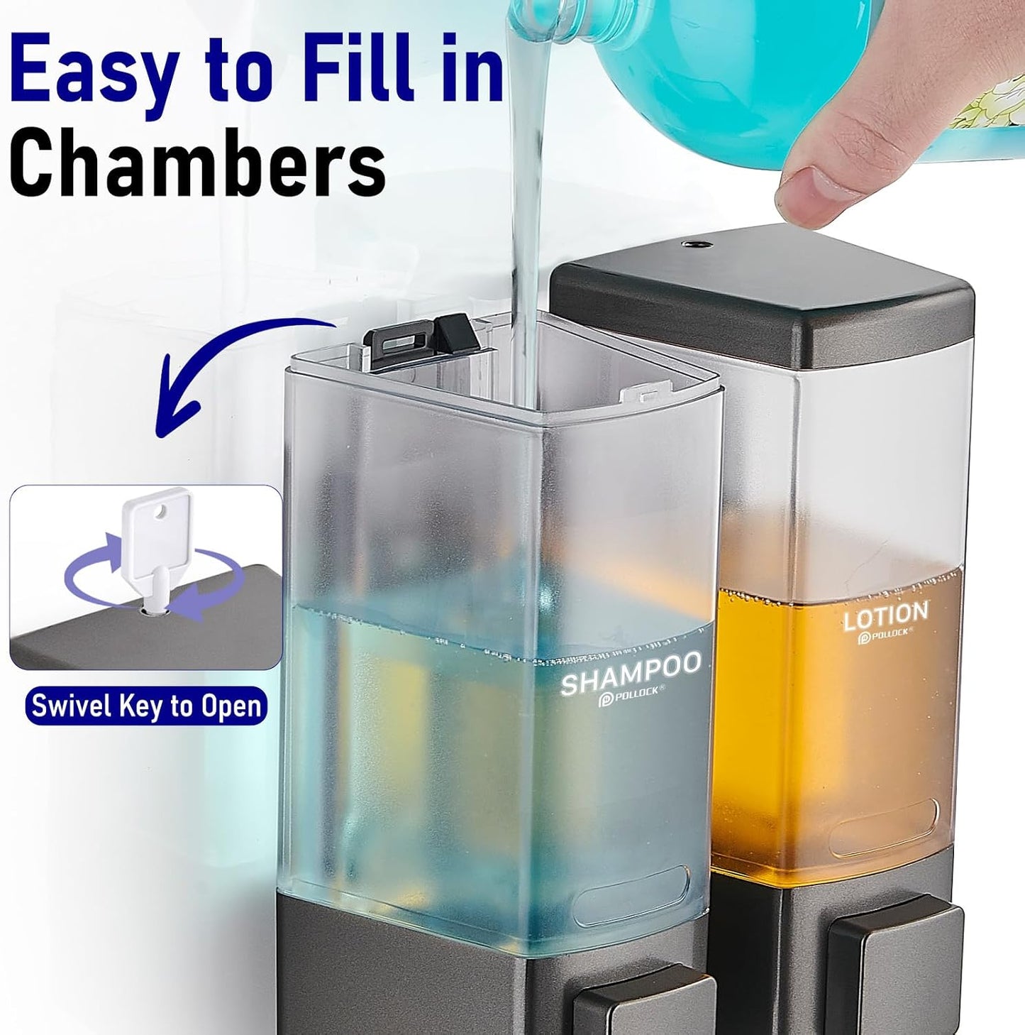 Pollock Shampoo and Conditioner Dispenser,Black 3 Chamber * 500ML | Shower Soap Dispenser Wall Mounted, Body Wash Dispenser No Drill,Refillable Shower Dispenser for Bathroom,Hotel,Public Place