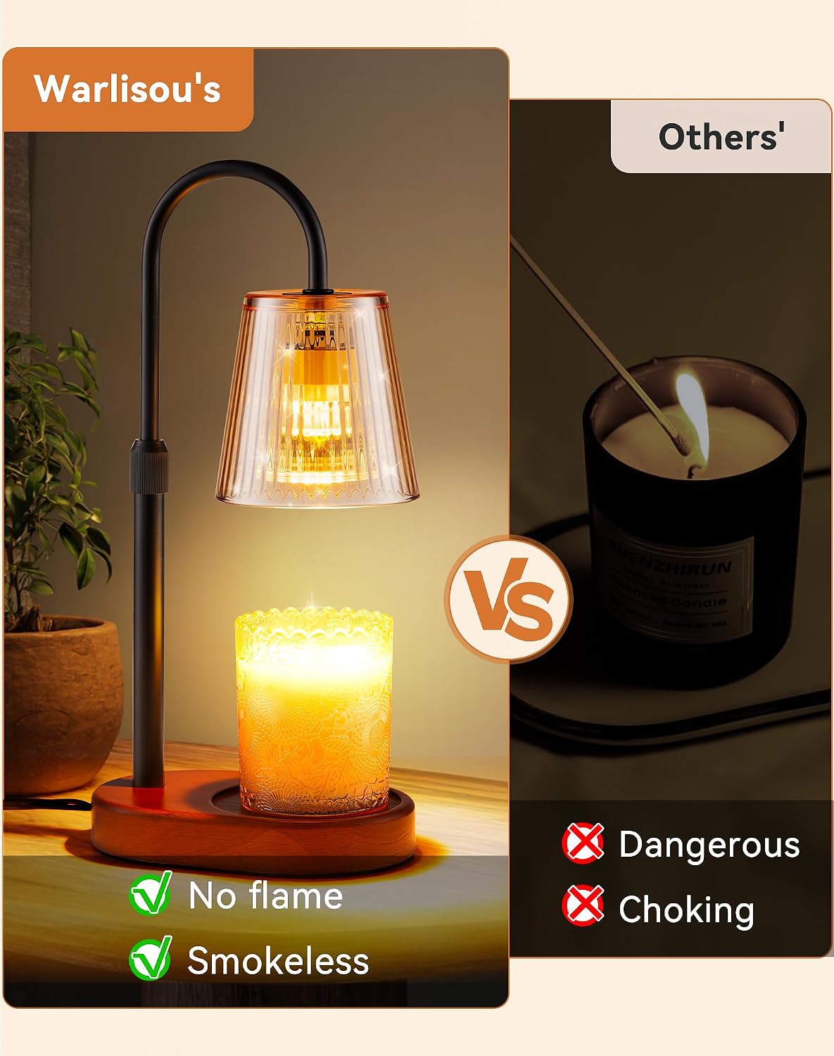 Adjustable Candle Warmer Lamp with Timer - Electric Light Wax Warming | Dimmable, Flameless, Top Melter Heater Melting Heating Height Small Jar Candles Gifts Women Mom Birthday Desk Modern Decor