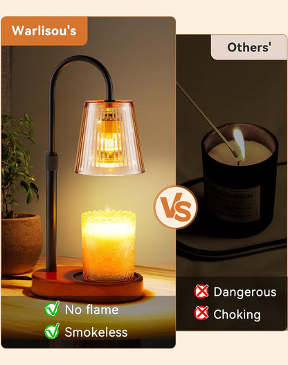 Adjustable Candle Warmer Lamp with Timer - Electric Light Wax Warming | Dimmable, Flameless, Top Melter Heater Melting Heating Height Small Jar Candles Gifts Women Mom Birthday Desk Modern Decor
