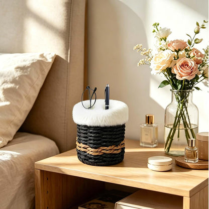 Paper Rope Plush Lined Eyelasses Holder Stand for Nightstand Desk