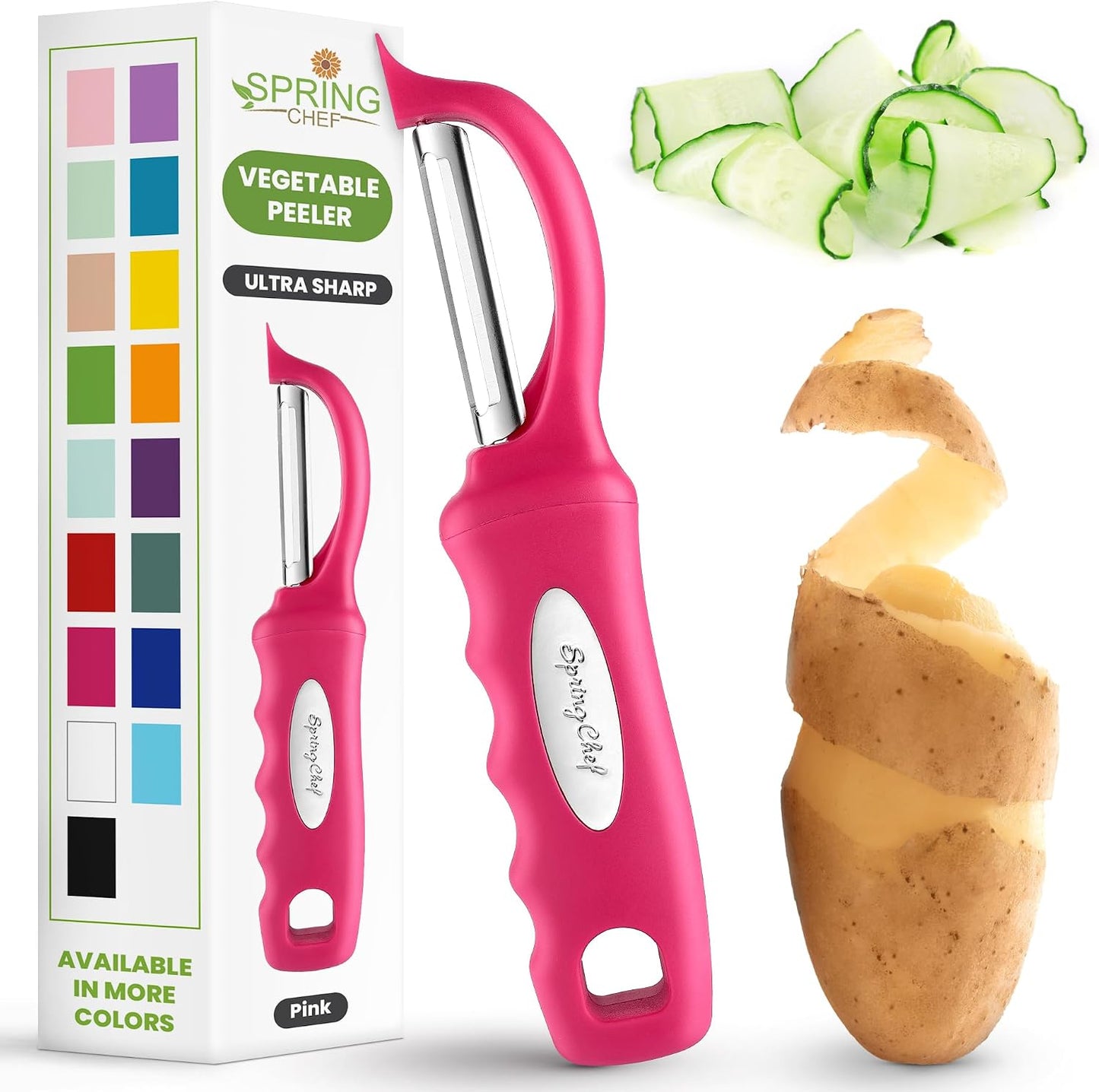 Spring Chef Swivel Potato Peeler for Kitchen w/ Soft Grip Handle, Mango | Premium Vegetable Peeler w/ Sharp Stainless Steel Blades, Multifunctional Food Peeler for Apple, Carrot, Cucumber, Fruit