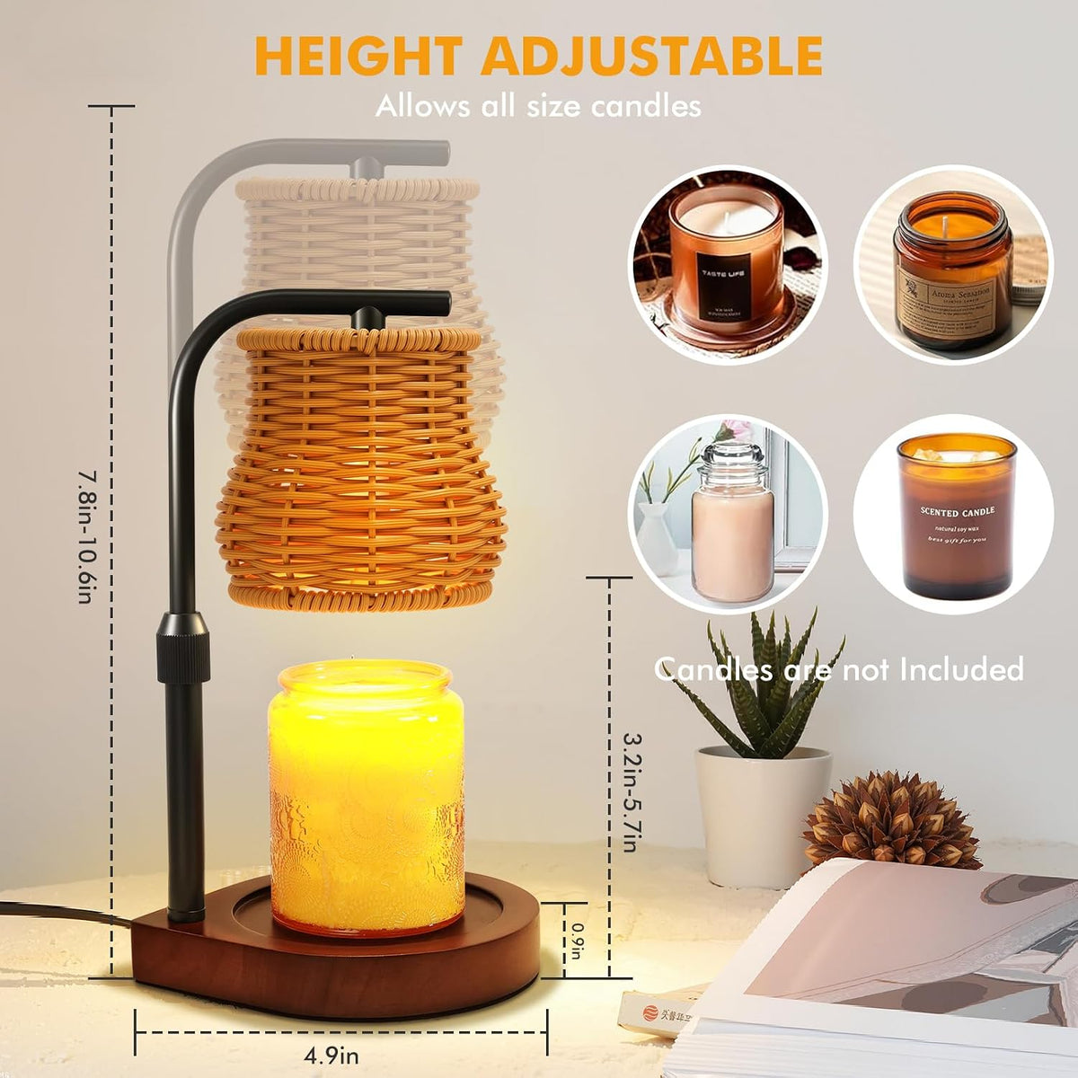 Candle Warmer Lamp with Timer & Dimmer- Electric Wax Melt Warmer with Adjustable Height for Scented Candles, Home Décor Fragrance and House Warming Birthday Gifts for Women Mom
