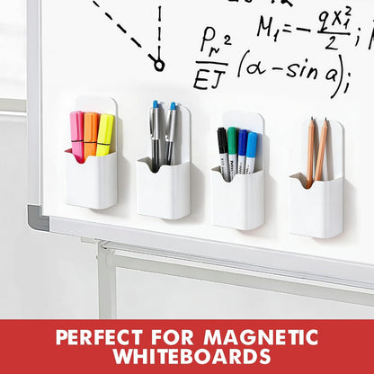 BEYGORM Magnetic Pen Holder for Refrigerator, Pencil Cup Organizer (Black) | Upgraded 1.5mm thick magnetic backing for whiteboards, lockers & fridge; 4 Pcs dry erase marker holder for classroom & office