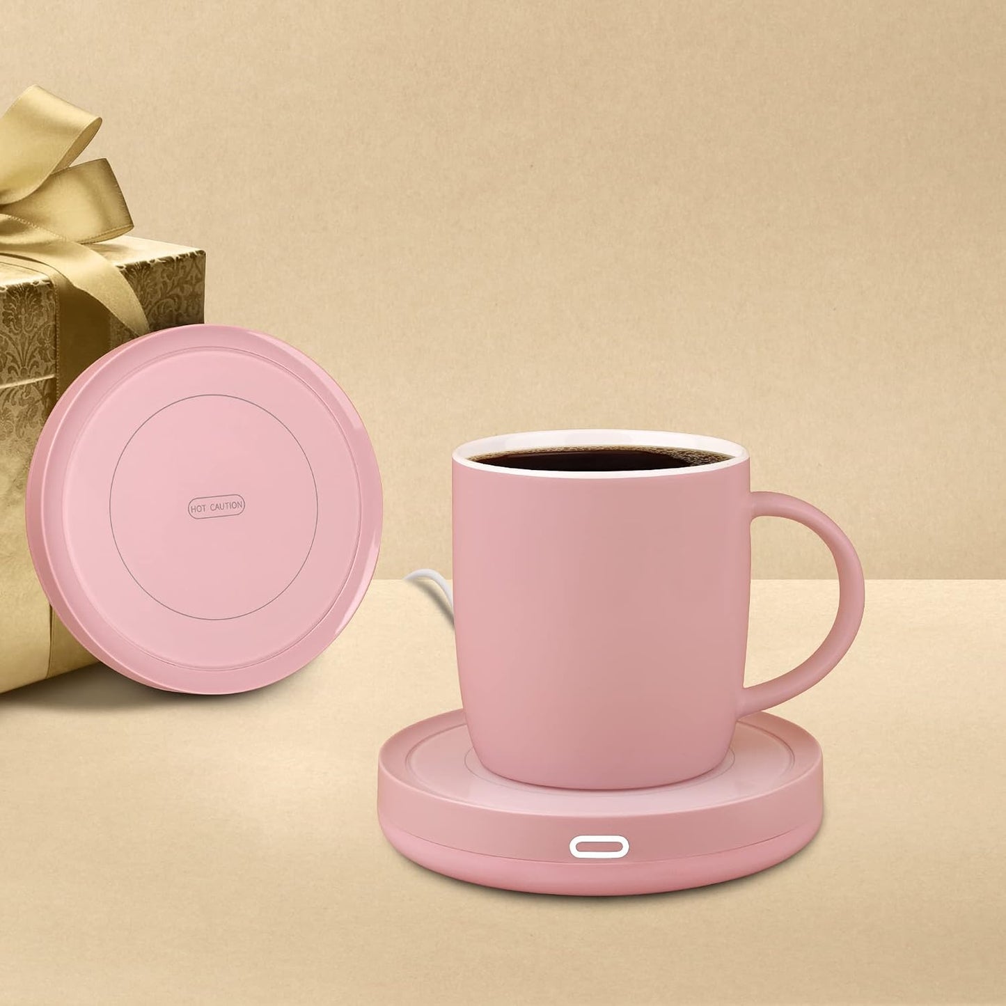 BESTINNKITS Smart Coffee Set Auto On/Off Gravity-Induction Mug Office Desk Use, Candle Wax Cup Warmer Heating Plate (Up to 131F/55C), 14oz (White Set)
