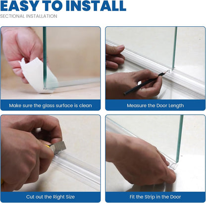 Bathroom Shower Glass Door Bottom Seal Strip, 2PCS 36 Inch Long Clear PVC Seal Strips for 5/16"(8mm) - 3/8"(10mm) Thick Framless Glass Door Panel