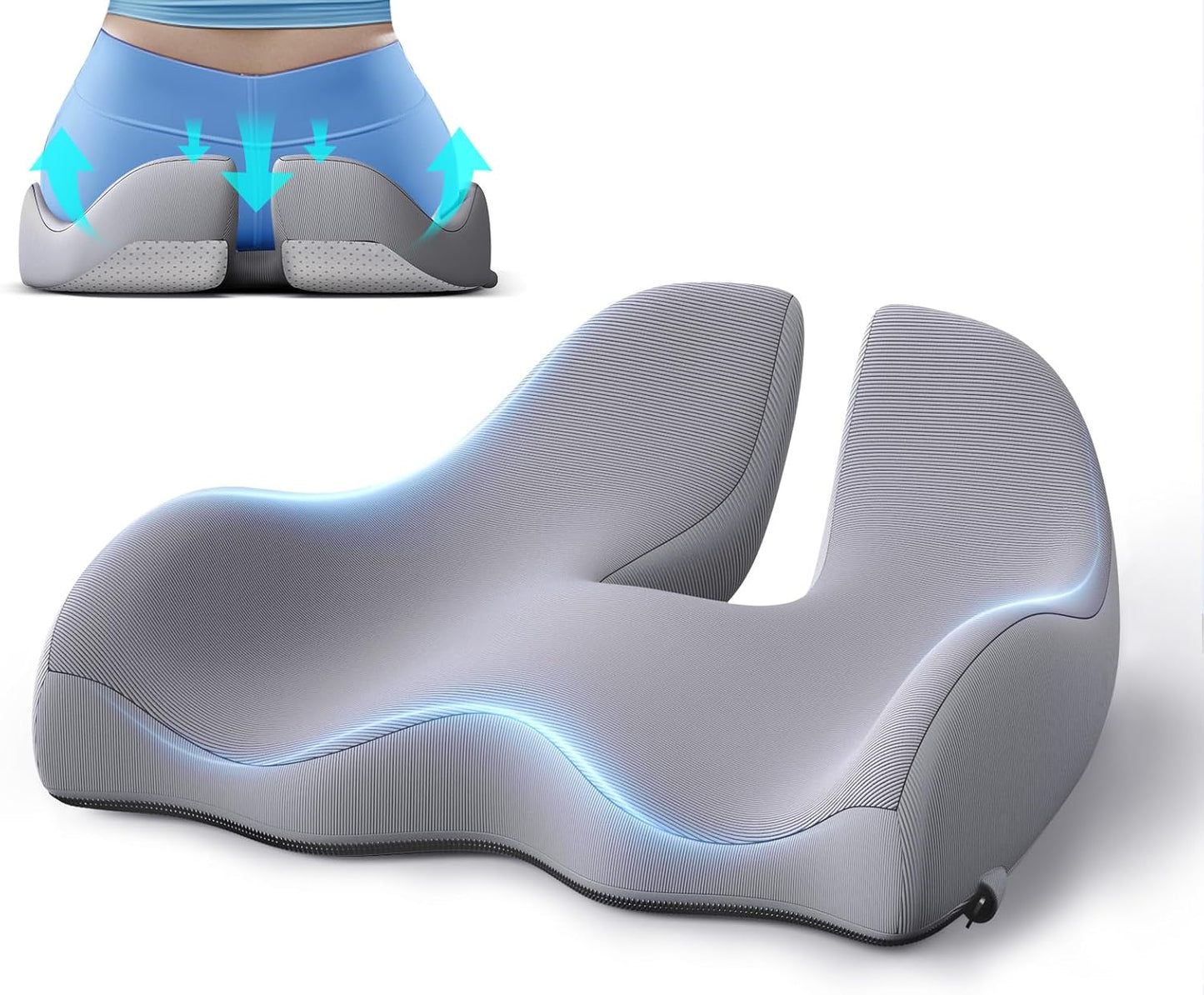 Benazcap Large Cooling Gel Memory Foam Seat Cushion for Long Sitting | Ergonomic cushion. Relieves sciatica, tailbone & lower back pain, great for office work, gaming and long-distance car travel.