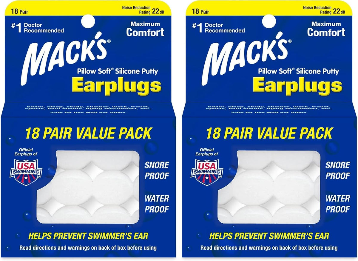 Mack's Pillow Soft Silicone Earplugs, 18 Pair - The Original Moldable Silicone Putty Ear Plugs for Sleeping, Snoring, Swimming, Travel, Concerts and Studying | Made in USA