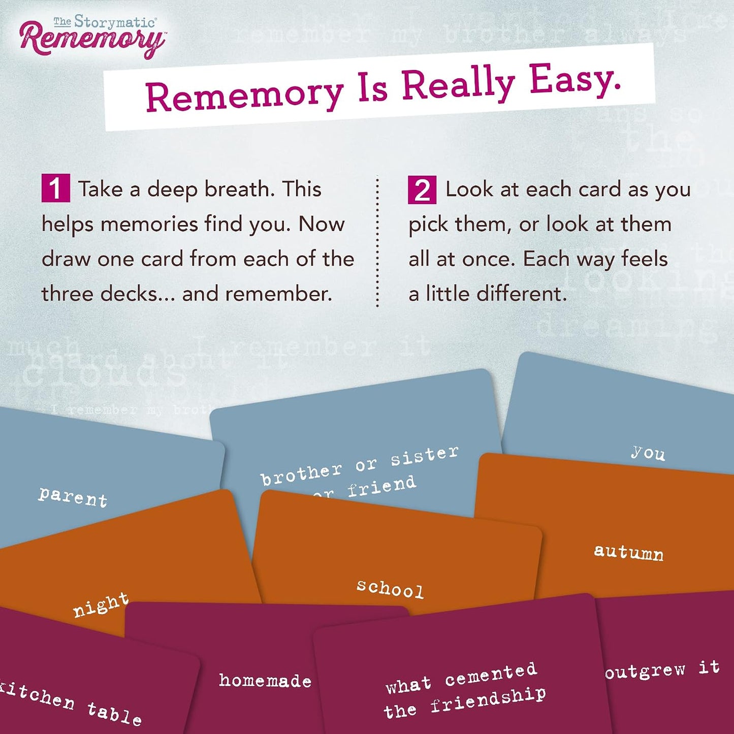 Storymatic Rememory – Writing Prompt and Memory Prompt – Conversation Cards for Family and Friends
