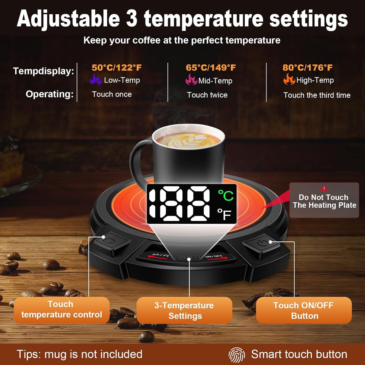 Coffee Mug Warmer for Desk-Smart Candle Warmer Digital Display | 8H Auto Shut Off-Coffee Heater with Touch Tech/3 Gear Temp Settings,Constant Temperature Heating,Warmer for Coffee,Tea,Milk