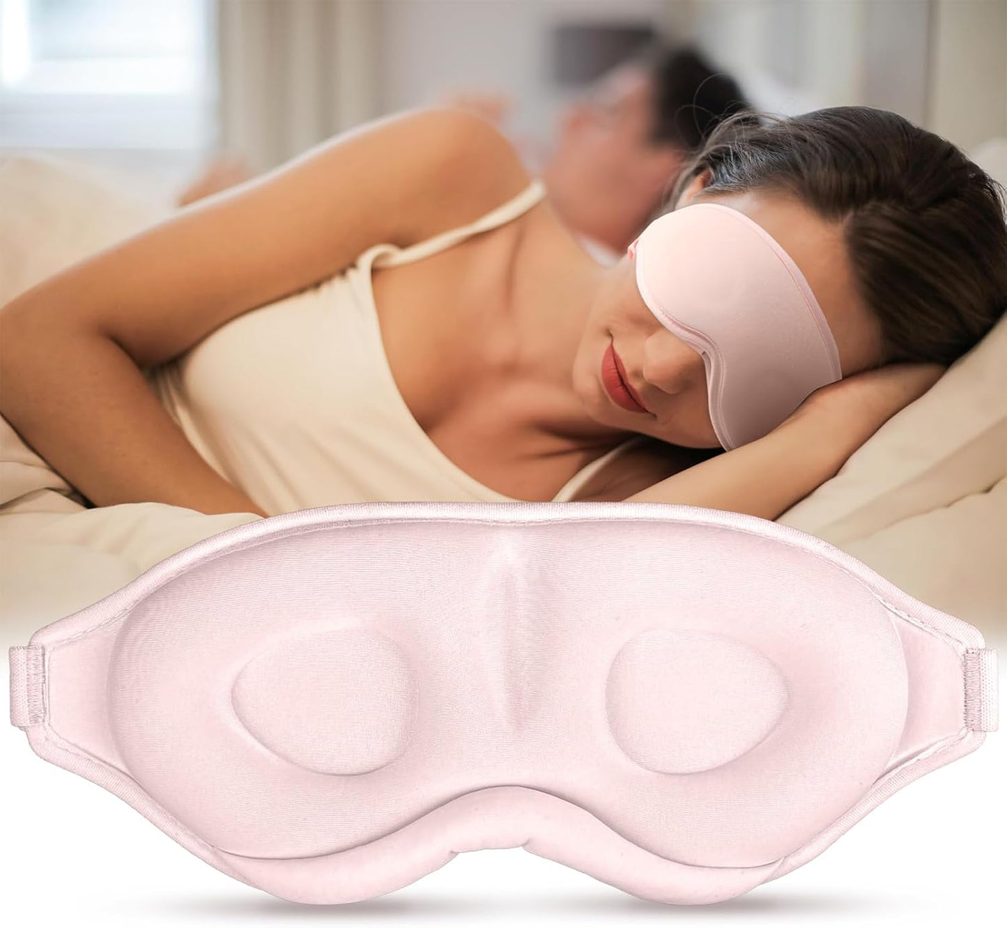 Sleep Mask for Side Sleeper Women Men, Light Blocking Eye Mask for Sleeping, 3D Contoured Cup Sleeping Mask for Zero Eye Pressure, with Adjustable Elastic Strap for Sleep Travel, Pink