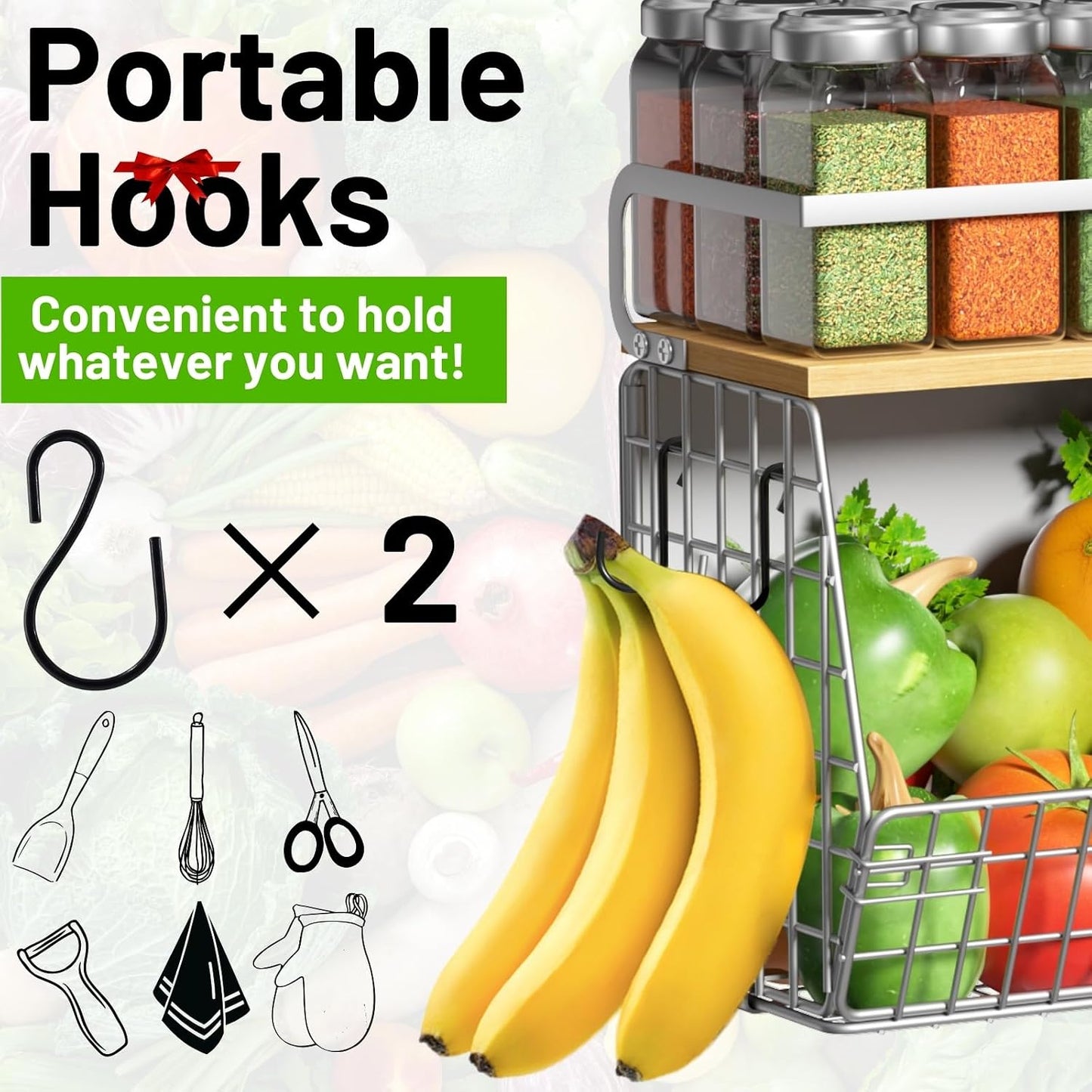 Magnetic Shelf for Fridge with Wood Lid, Fruit Potato and Onion Storage Bins, Pantry Organizers & Storage, Large Container Magnetic Spice Rack for Refrigerator, Kitchen Counter, Cabinet | Strong magnet holds 50lbs, ventilated bin for produce, versatile