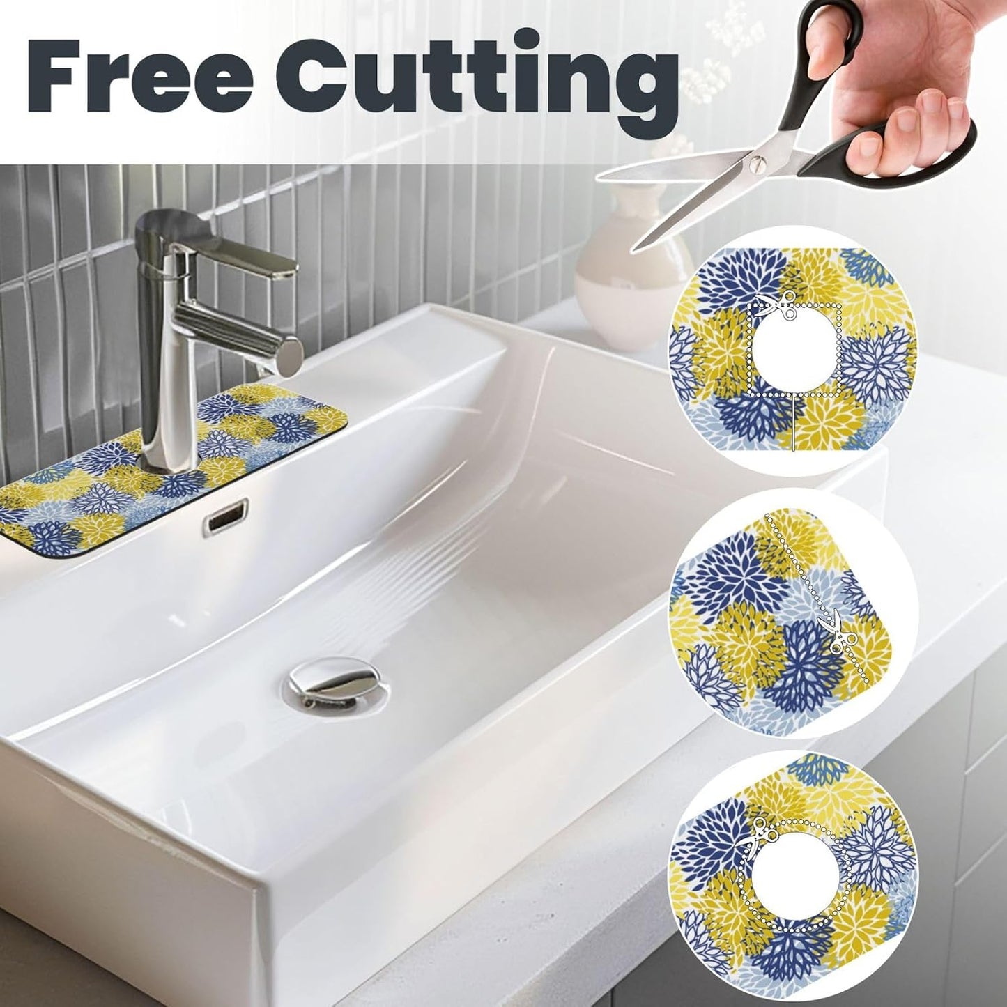 Abstract Flower Blooming Floral Watercolor Kitchen Sink Splash Guard Faucet Mat Super Absorbent Fast Drying Mat Sink Gadgets-Fast Drying Pad Sink Mat For Kitchen Bathroom (15" X 5.5" )