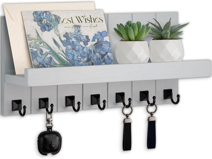 Key Holder for Wall, Decorative Key Holder with Shelf | Key and Mail Holder Wall Mount, Farmhouse Decor with 5 Key Hooks for Keys, Coats, ect.