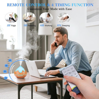 500ML Essential Oil Diffuser, Aromatherapy Diffuser with Remote Control, Multifunctional Air Diffusers for Home Office Room, Fragrance Aroma Diffuser with 7 Color LED & 2 Mist Mode, Brown