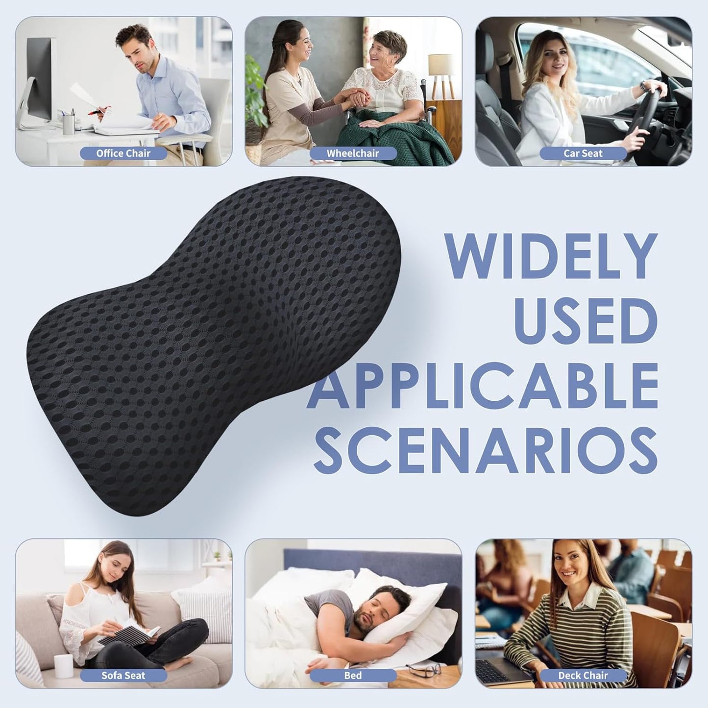 kasney Lumbar Support Pillow for Office Chair, Back Support Pillow, Gray | Memory Foam Lumbar Pillow for Low Back Pain Relief, Ergonomic Streamline Car Seat, Office Chair, Recliner and Bed
